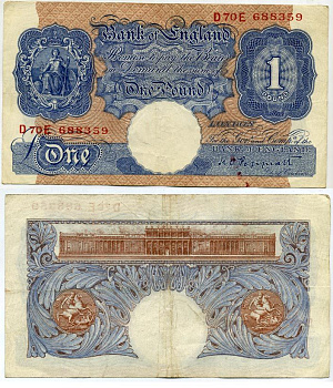 Англия 1 фунт ND (1940-1948) подпись Peppiatt Pick 367 а бумага 451-134-1