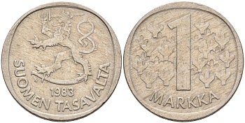 ФИНЛЯНДИЯ 1 МАРКА 1983 N KM 49a медно-никель 4563-532