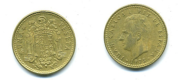 Испания 1 песета 1975 (78) Хуан Карлос I (1975-2014) KM 806 алюминиевая бронза 54-438