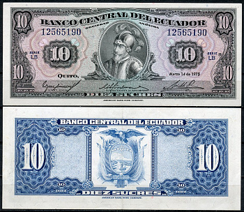 Эквадор 10 сукре 1975 Себастьян де Белалькасар, серия LB Pick 109 (1975 (3))  бумага  UNC (пресс) 447-119-3