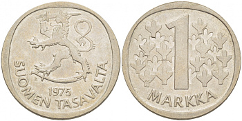 ФИНЛЯНДИЯ 1 МАРКА 1975 S KM 49а медно-никель UNC 3718-1244