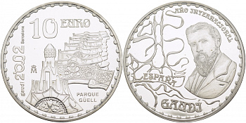 Испания 10 евро 2002 150 лет со дня рождения Антонио Гауди, Парк Гуэль KM 1084 серебро PROOF 11-086-44