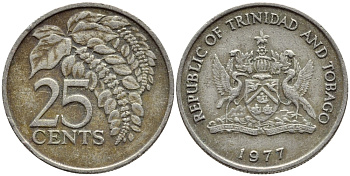 Тринидад и Тобаго 25 центов 1977 цветок дикая пуансеттия KM 32 медно-никель 4396-731