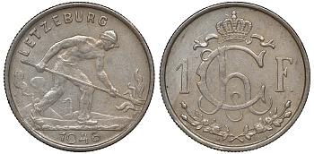 Люксембург 1 франк 1946 KM 46.1 медно-никель 4163-447