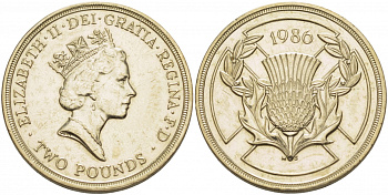 Великобритания 2 фунта 1986 Елизавета II (1952-2022), XIII Игры Британского Содружества KM 947, Spink 4311 (K1) никель латунь 51-4211