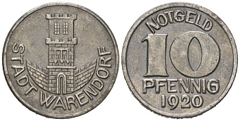 Варендорф (Пруссия, Вестфалия) 10 пфеннигов 1920 Funck 575.4, Men18 32804.4 железо 4379-537