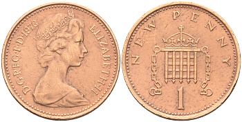 Великобритания 1 пенни 1973 Елизавета II (1952-2022) KM 915, Spink 4237 (B1) бронза 4588-538