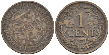 НИДЕРЛАНДЫ 1 ЦЕНТ 1920 ВИЛЬГЕЛЬМИНА I (1891-1948) KM 152 бронза 4532-445
