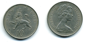 Великобритания 10 пенсов 1969 Елизавета II (1952-2022) KM 912, Spink 4231 (F1) медно-никель  4110-1144