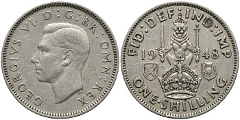 Великобритания 1 шиллинг 1948 Георг VI (1936-1952), Шотландский герб KM 864, Spink 4104 медно-никель 4171-613