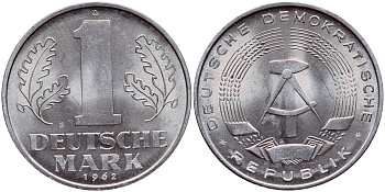 ГДР 1 МАРКА 1962 А KM 13 алюминий aUNC 1523-141