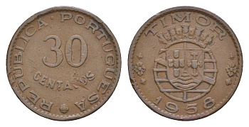 Португальский Тимор 30 сентаво 1958 год-тип KM 11 бронза 413-1421