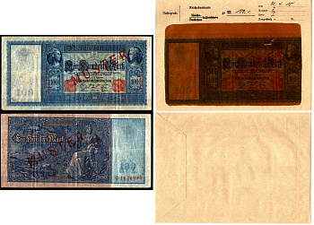 Германия 100 марок 1910 21 апреля, MUSTER, образец, Specimen. В оригинальном банковском конверте. Из коллекции Отто Сейфферта (помощник Ялмара Шахта - министра экономики Германии и президента Рейхсбанка времен третьего рейха) Pick 42 s, Grabowski DEU 39 b