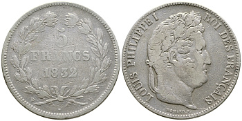 Франция 5 франков 1832 H, Луи Филипп I (1830-1848) KM 749.5 серебро 1066-6-16