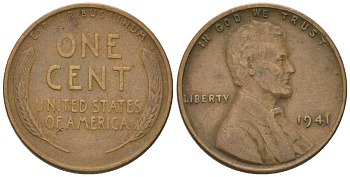 США 1 цент 1941 Линкольн KM 132 бронза 4567-649