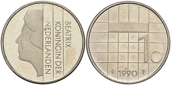 Нидерланды 1 гульден 1990 Беатрикс (1980-2013) KM 205 никель UNC 4579-445