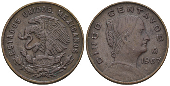 Мексика 5 сентаво 1967 Мо, Жозефа Ортис де Домингес KM 426 латунь 4609-342