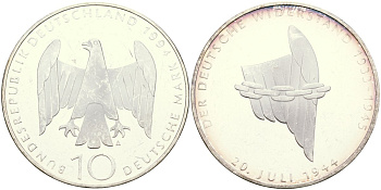 ФРГ 10 марок 1994 G, 250 лет со дня рождения Иоганна Готфрида Гердера KM 184 серебро PROOF 11-183-23