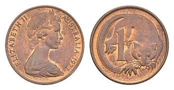 Австралия 1 цент 1973 Елизавета II (1952-2022), молодой портрет, опоссум KM 62 бронза UNC 4585-349