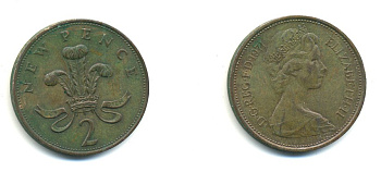 Великобритания 2 пенса 1971 Елизавета II (1952-2022) KM 916, Spink 4235 (C1) бронза 80-1037