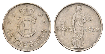 Люксембург 1 франк 1939 год-тип KM 44 медно-никель 4675-745