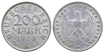 ГЕРМАНИЯ 200 МАРОК 1923 A KM 35, J. 304 алюминий 4380-437