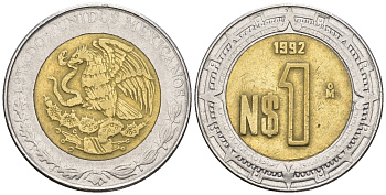 Мексика 1 песо 1992 KM 550 биметалл 87-721