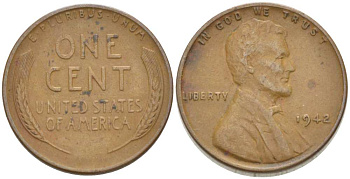 США 1 ЦЕНТ 1942 ЛИНКОЛЬН KM 132 бронза 218-139