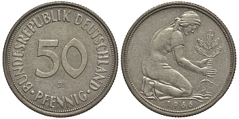 ФРГ 50 ПФЕННИГОВ 1966 J KM 109.1, J. 384 медно-никель 4127-1314