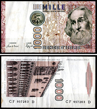 Италия 1000 лир 1982 Pick 109 b бумага 6281-44-1-1