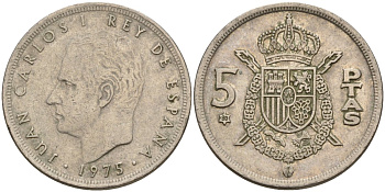 Испания 5 песет 1975 (80) Хуан Карлос I (1975-2014) KM 807 медно-никель 4155-712