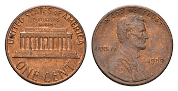США 1 цент 1985 Авраам Линкольн KM 201b цинк плакированный медью 4674-522