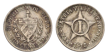 Куба 1 сентаво 1915 KM 9.1 медно-никель 4392-625