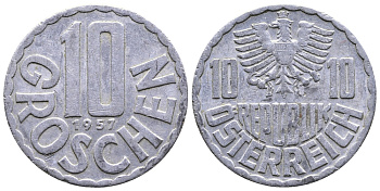 Австрия 10 грошей 1957 KM 2878 алюминий 26-1438
