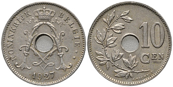 Бельгия 10 сантимов 1927 Belgie , Альберт I (1910-1934) KM 86 медно-никель 4579-927
