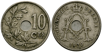 Бельгия 10 сантимов 1920 Belgie KM 86 медно-никель 4172-613
