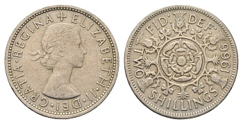 Великобритания 2 шиллинга (флорин) 1966 Елизавета II (1952-2022) KM 906, Spink 4146 медно-никель 4663-324