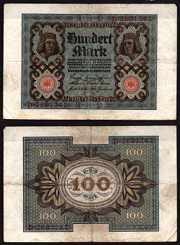 Германия 100 марок 1921 Веймар,7 цифр в номере, A, «Бамбергский всадник» из оперы «Купол Бамберга». Pick 69 a бумага 6289-14-2-2