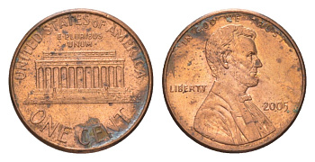 США 1 цент 2005 Авраам Линкольн KM 201b цинк плакированный медью aUNC 4627-1065