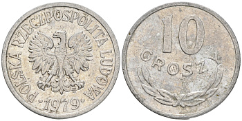 ПОЛЬША 10 ГРОШЕЙ 1979 MW KM АА47 алюминий 4528-231