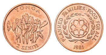 Тонга 2 сенити 1981 ФАО - Планирование семьи KM 67 бронза UNC 86-448