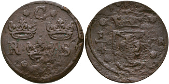 Швеция 1/4 эре 16хх Кристина (1632-1654) медь 4168-113