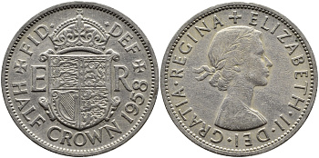 Великобритания 1/2 кроны 1958 Елизавета II (1952-2022) KM 907, Spink 4145 медно-никель 4389-511