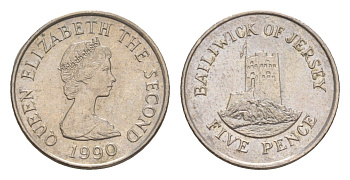 Джерси 5 пенсов 1990 башня Сеймур, Елизавета II (1952-2022) KM 56.2 медно-никель 4655-953