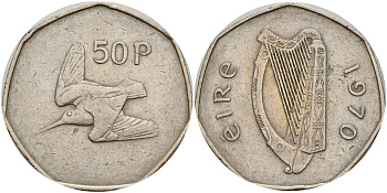 Ирландия 50 пенсов 1970 Вальдшнеп KM 24 медно-никель 4394-1231