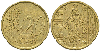 Франция 20 евроцентов 2001 KM 1286 нордик 4604-1025