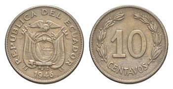 Эквадор 10 сентаво 1946 KM 76b медно-никель 4640-1148