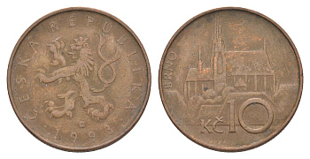 Чехия 10 крон 1993 кафедральный собор в Брно KM 4 сталь плакированная медью 4529-723