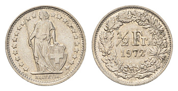 Швейцария 1/2 франка 1972 KM 23a медно-никель 4685-855