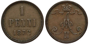 РОССИЯ ДЛЯ ФИНЛЯНДИИ 1 ПЕННИ 1872 АЛЕКСАНДР II Биткин 671 медь 1515-311